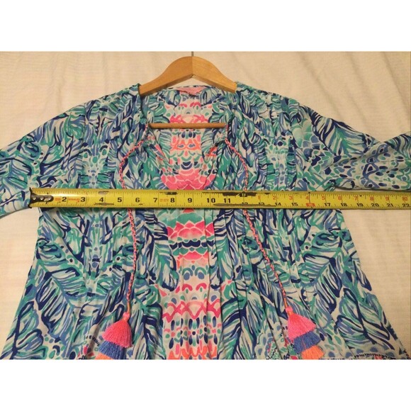 Lilly Pulitzer Hot Pink Blue Boho Top With Tassels XS - Picture 6 of 7
